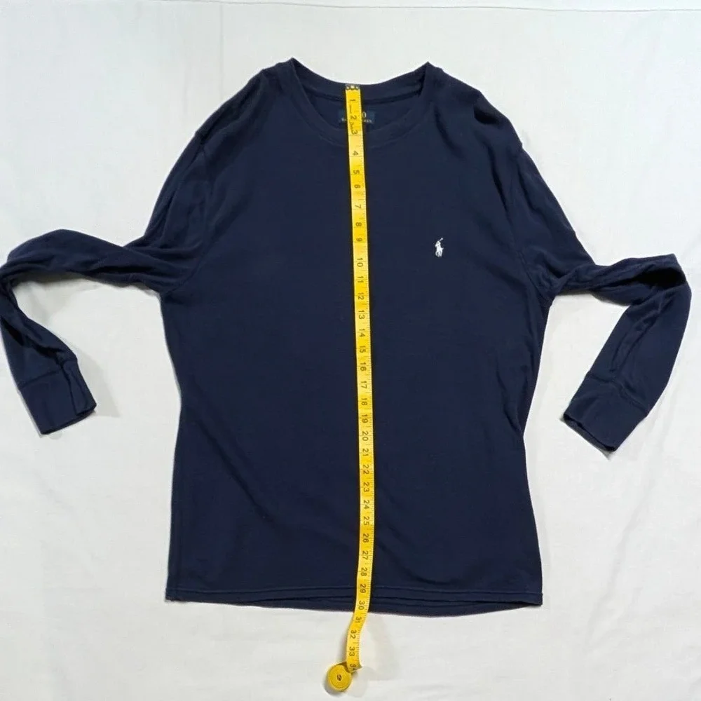 Polo Ralph Lauren Mens XL Navy Blue Waffle Knit Thermal Long Sleeve Shirt